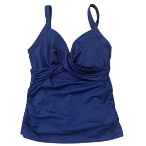 Lands' End Swim Tankini Navy Wrap Front Underwire 8 D with tummy Contol panel